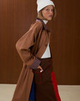 Patterned Collar Long Coat with Front Pocket