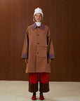 Patterned Collar Long Coat with Front Pocket