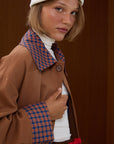 Patterned Collar Long Coat with Front Pocket