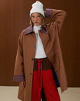 Patterned Collar Long Coat with Front Pocket