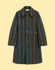 Striped Long Coat with Front Pocket