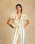 Short Sleeve Elastic Waist Blouse