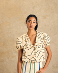 Short Sleeve Elastic Waist Blouse