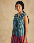 Sleeveless V-Neck Vest With Binding Detail