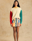 Color Block Sleeve Crew Neck Sweater
