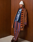 Patterned Collar Long Coat with Front Pocket