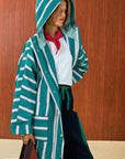 Striped Hooded Long Raincoat