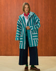 Striped Hooded Long Raincoat