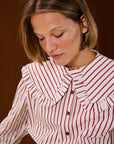 Ruffle Collar Striped Blouse