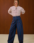 Ruffle Collar Striped Blouse