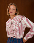 Ruffle Collar Striped Blouse