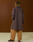 Striped Long Coat With Front Pocket