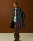 Striped Long Coat with Front Pocket