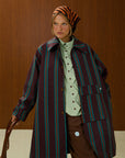 Striped Long Coat with Front Pocket