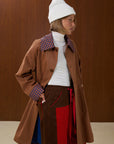 Patterned Collar Long Coat with Front Pocket