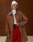 Patterned Collar Long Coat with Front Pocket
