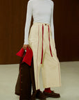 Piped Wide Leg Cotton Pants