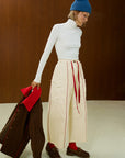 Piped Wide Leg Cotton Pants