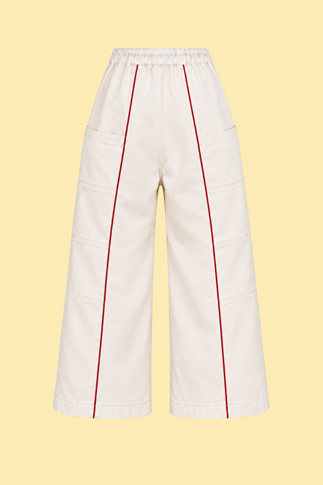 Piped Wide Leg Cotton Pants