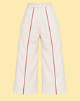 Piped Wide Leg Cotton Pants