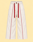 Piped Wide Leg Cotton Pants