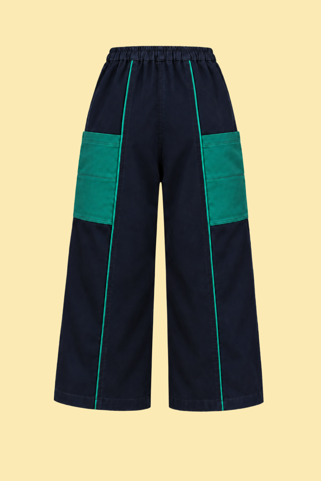 Piped Wide Leg Cotton Pants