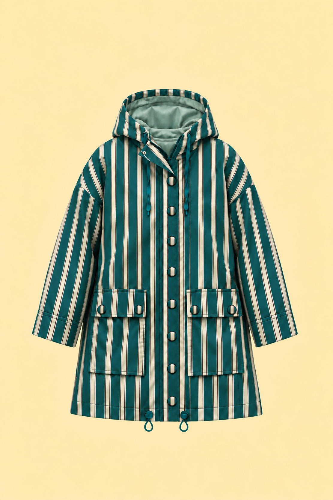 Striped Hooded Long Raincoat
