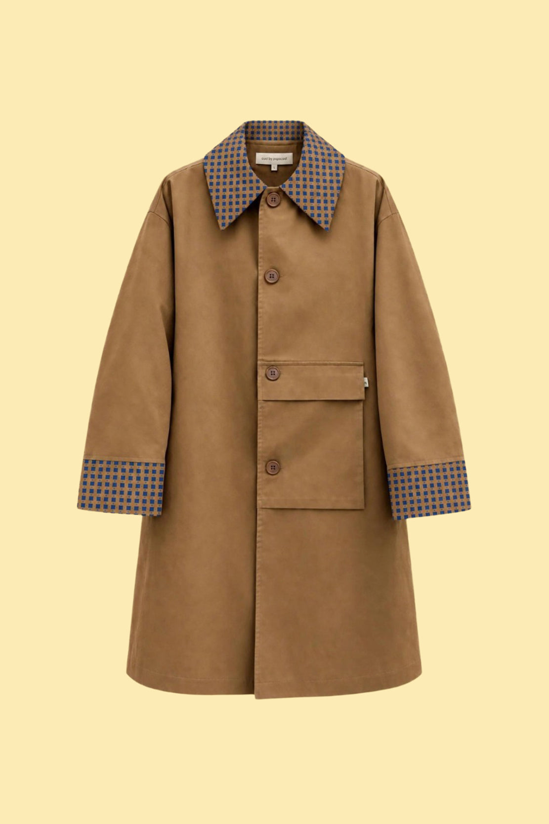 Patterned Collar Long Coat with Front Pocket