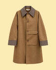 Patterned Collar Long Coat with Front Pocket