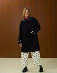Polka Dot Collar Long Coat