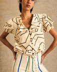 Short Sleeve Elastic Waist Blouse