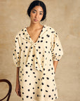 Puff Sleeve Dress With Tie Detail