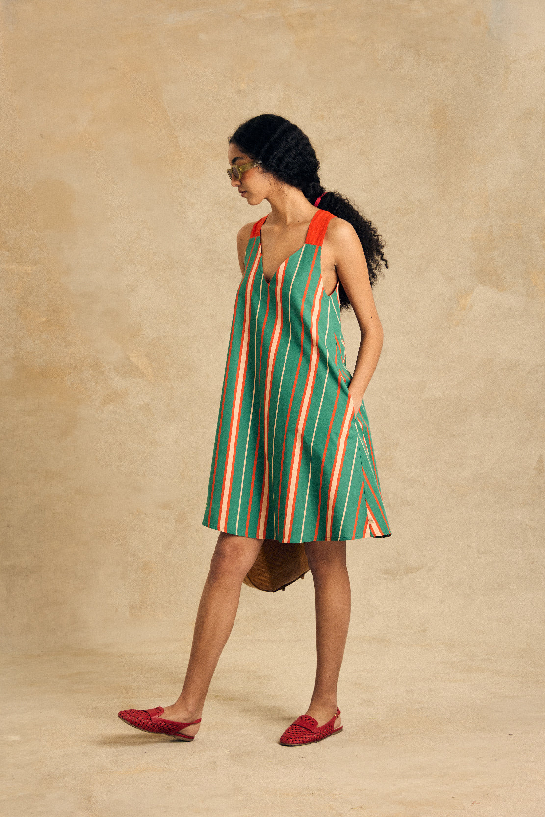 Sleeveless V Neck Dress With Bow Detail
