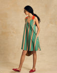 Sleeveless V Neck Dress With Bow Detail