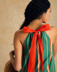 Sleeveless V Neck Dress With Bow Detail