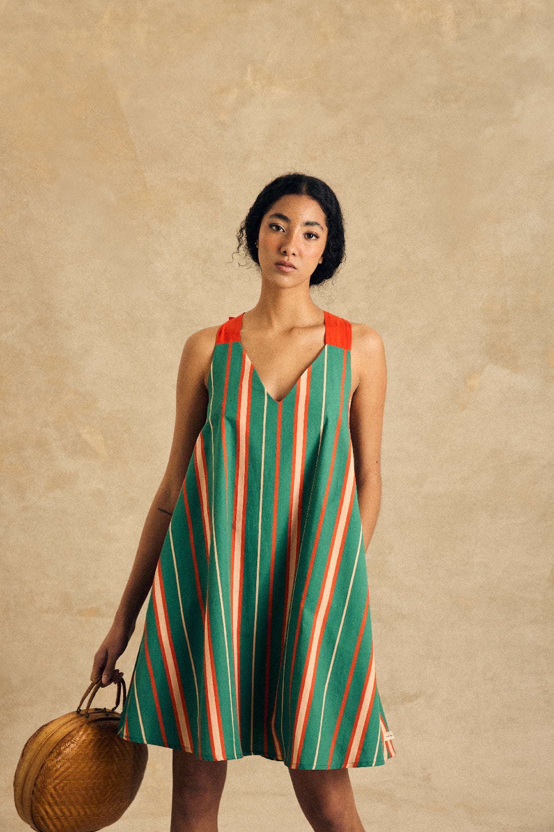 Sleeveless V Neck Dress With Bow Detail
