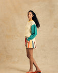 Color Block Sleeve Crew Neck Sweater
