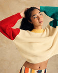 Color Block Sleeve Crew Neck Sweater