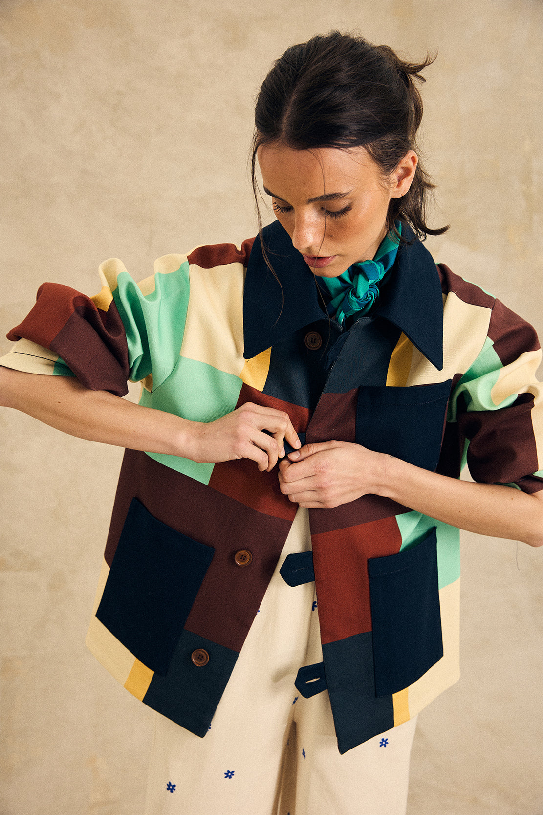 Colorblock Button-Up Jacket