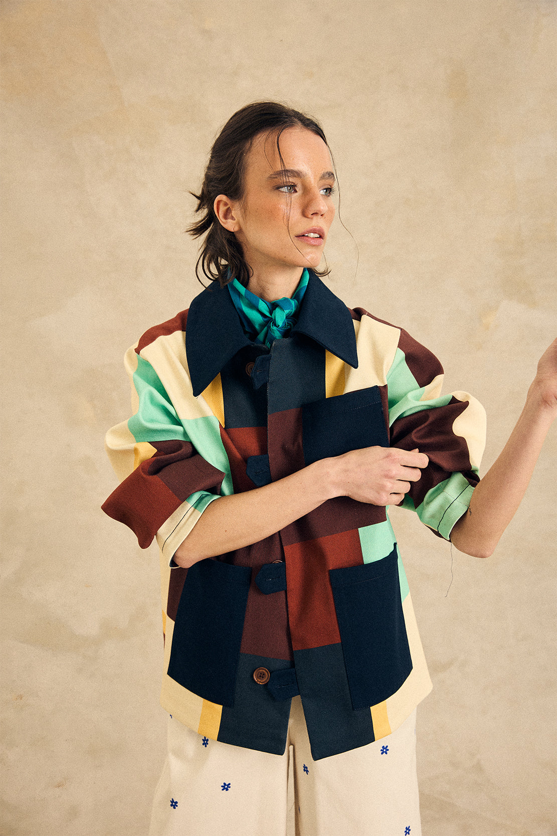 Colorblock Button-Up Jacket