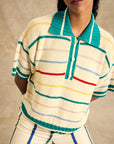 Striped Polo Neck Knit Top