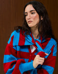 V Neck Striped Knit Cardigan