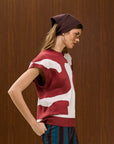 Printed Crew Neck Knit Vest