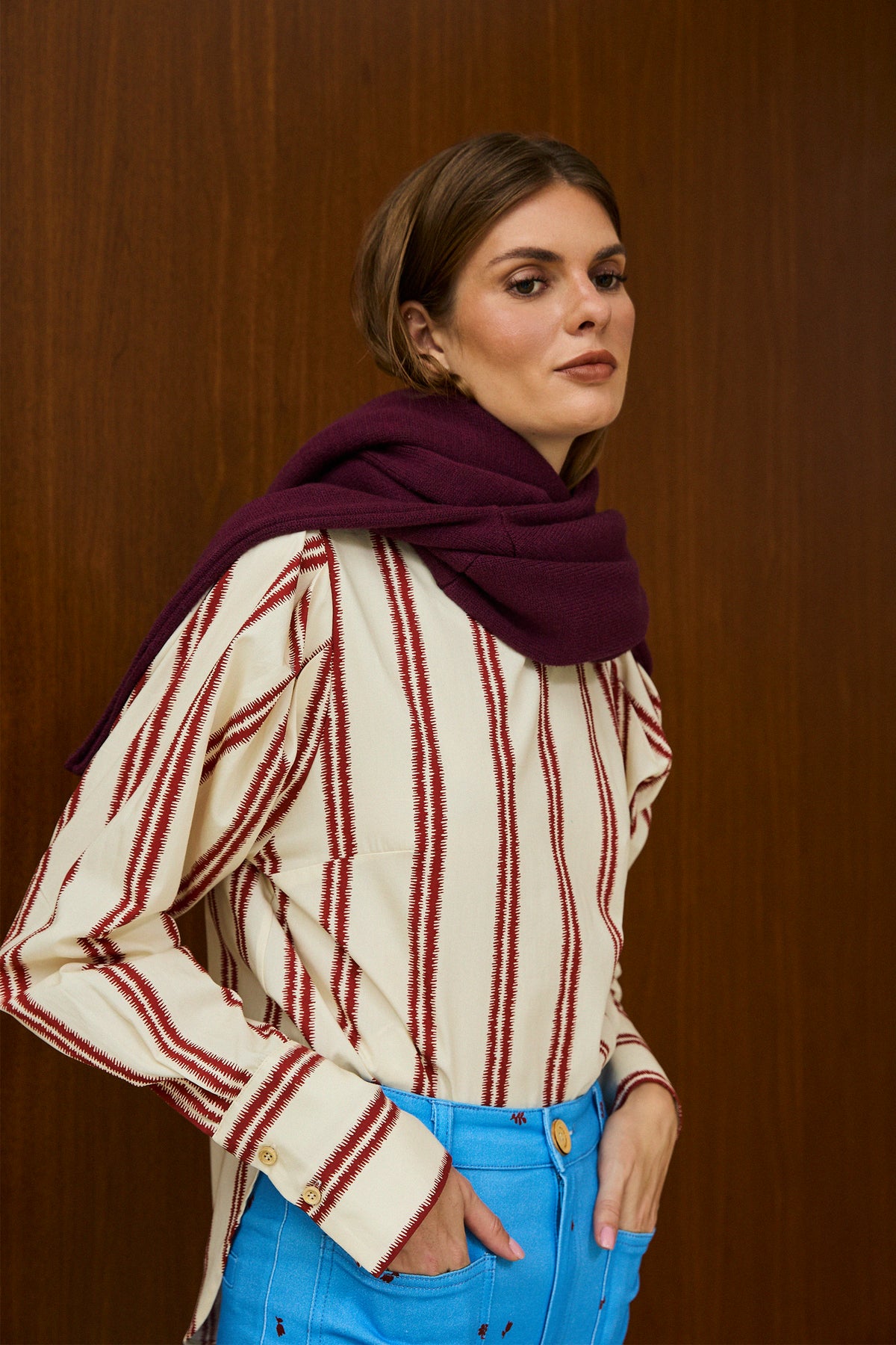Cotton Round Neck Blouse With Back Button
