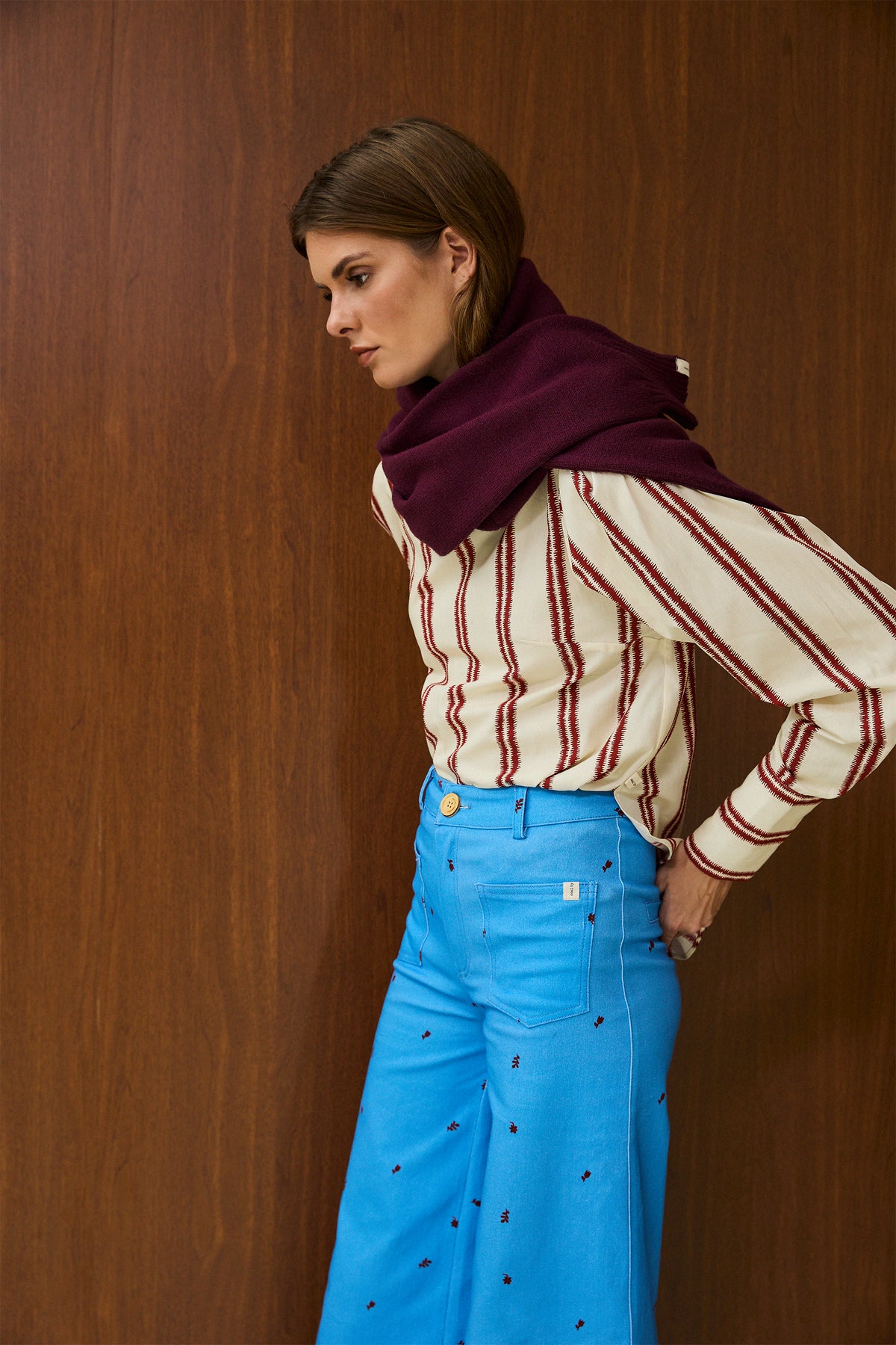 Cotton Round Neck Blouse With Back Button