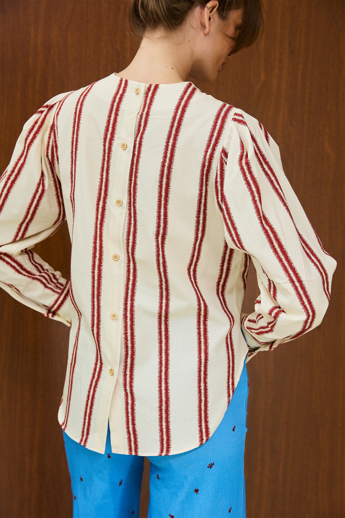 Cotton Round Neck Blouse With Back Button