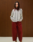 Cotton Round Neck Blouse With Back Button
