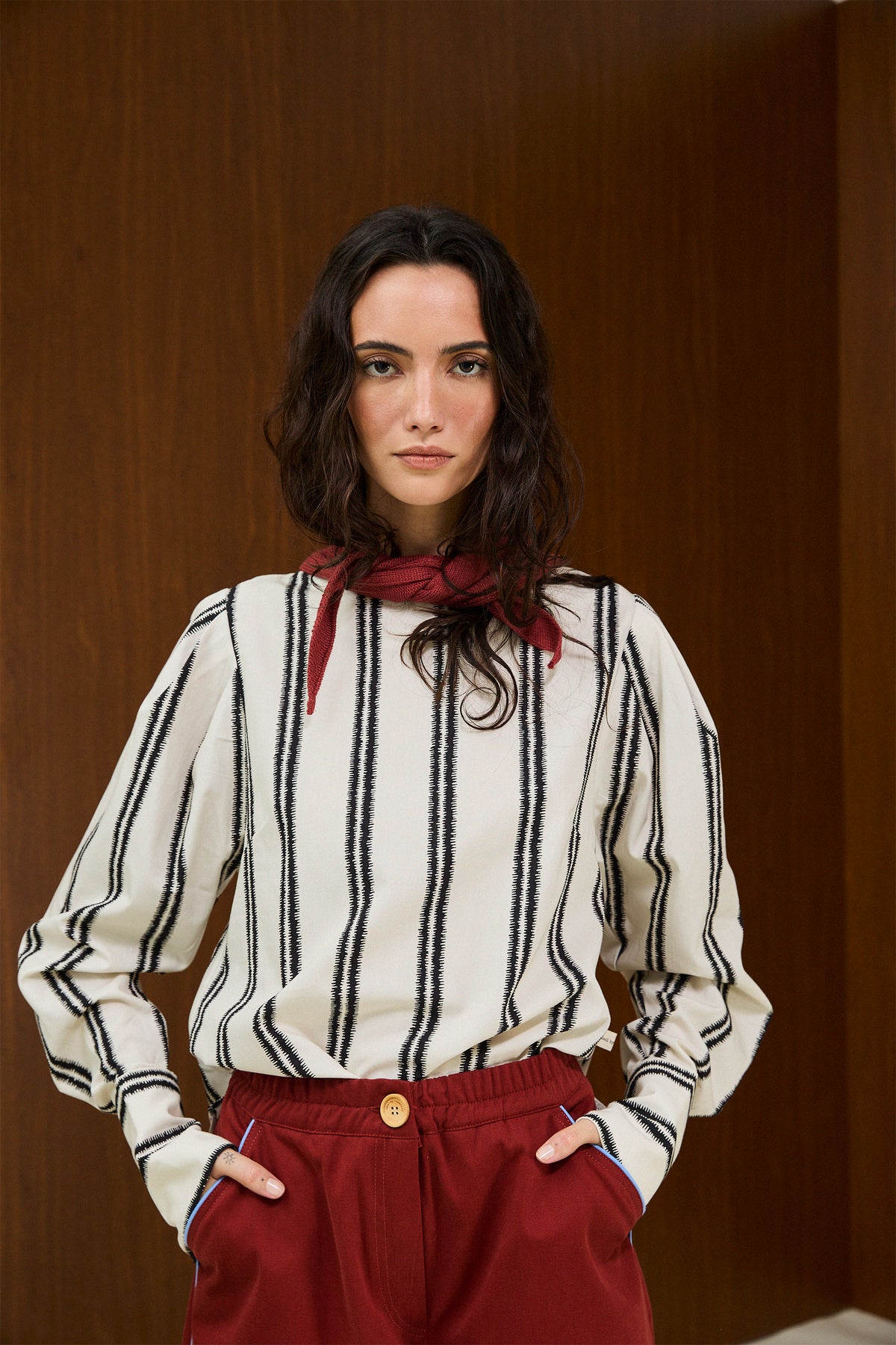 Cotton Round Neck Blouse With Back Button