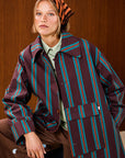 Striped Long Coat with Front Pocket