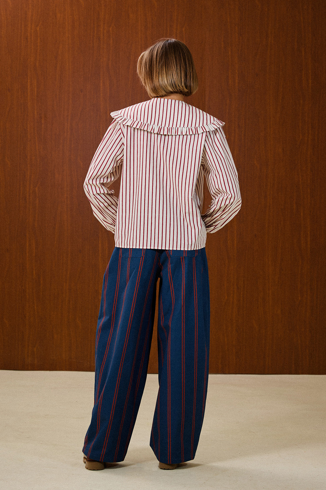 Ruffle Collar Striped Blouse